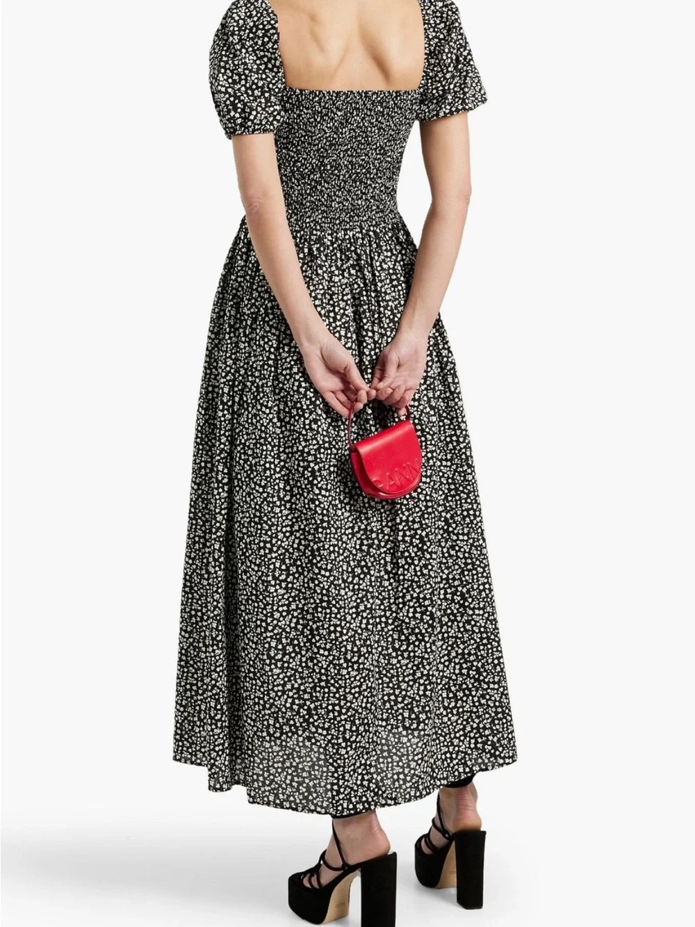 Solid & Striped Smocked Puff-Sleeve Maxi Dress in Black Floral NWT - Picture 3 of 10